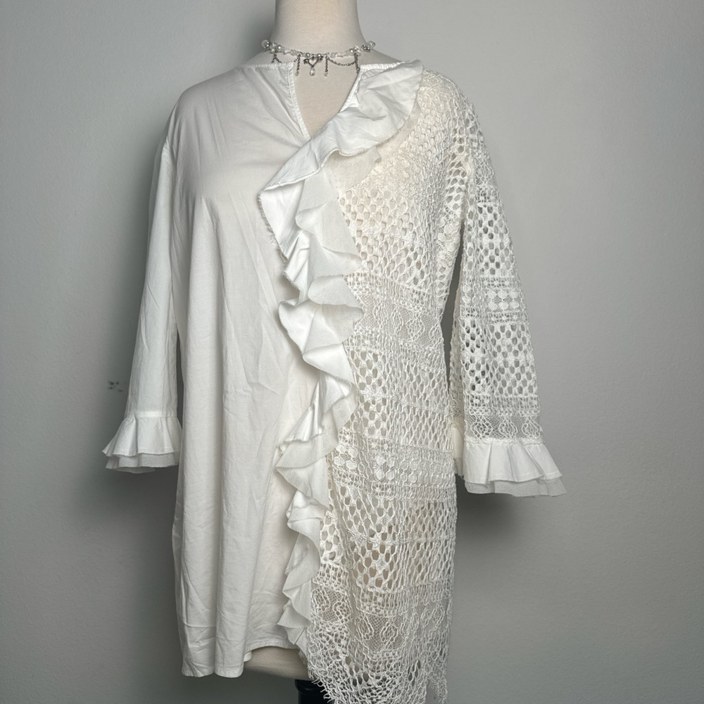 Twinset white lace frill dress with ruffle detailing